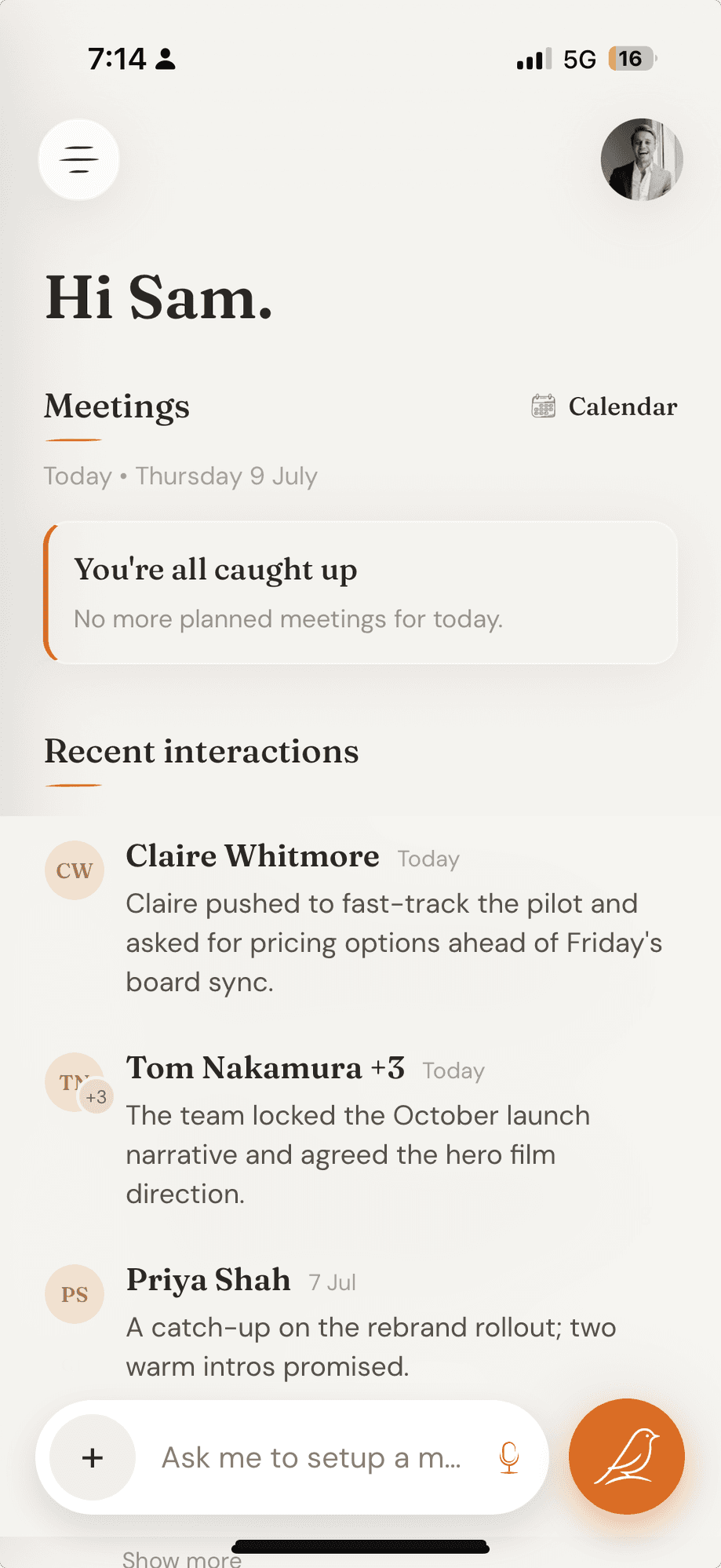 Finche on iPhone — home